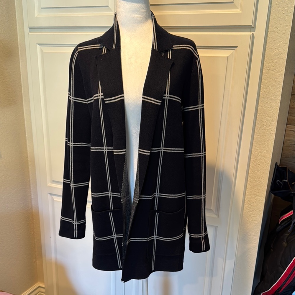 Loft Navy and White Plaid Blazer